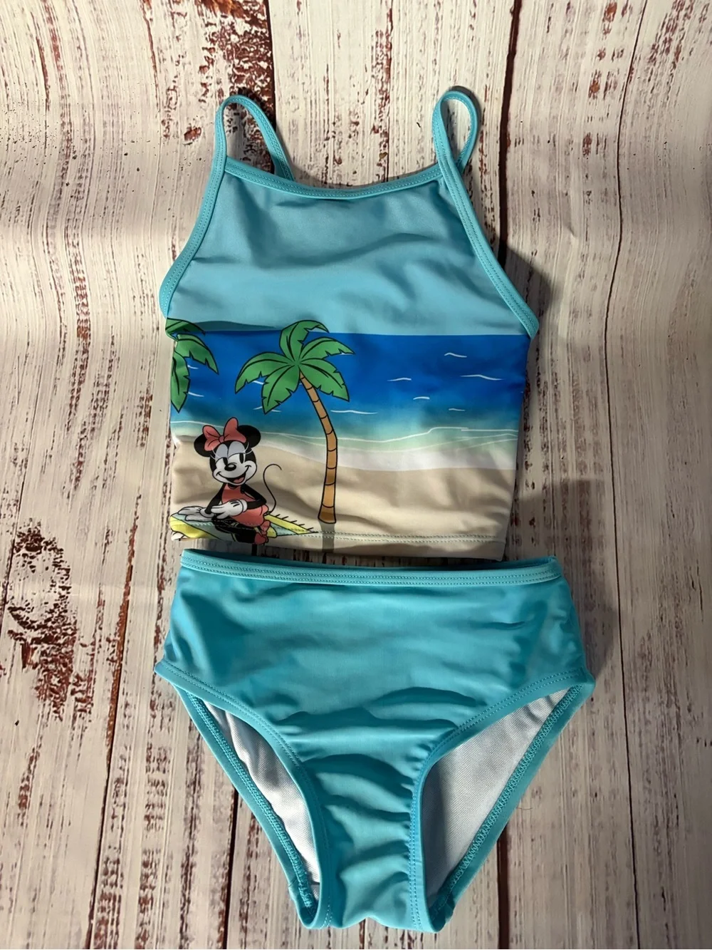 Disney Girls Aqua Minnie Mouse Beach Two-Piece Bikini